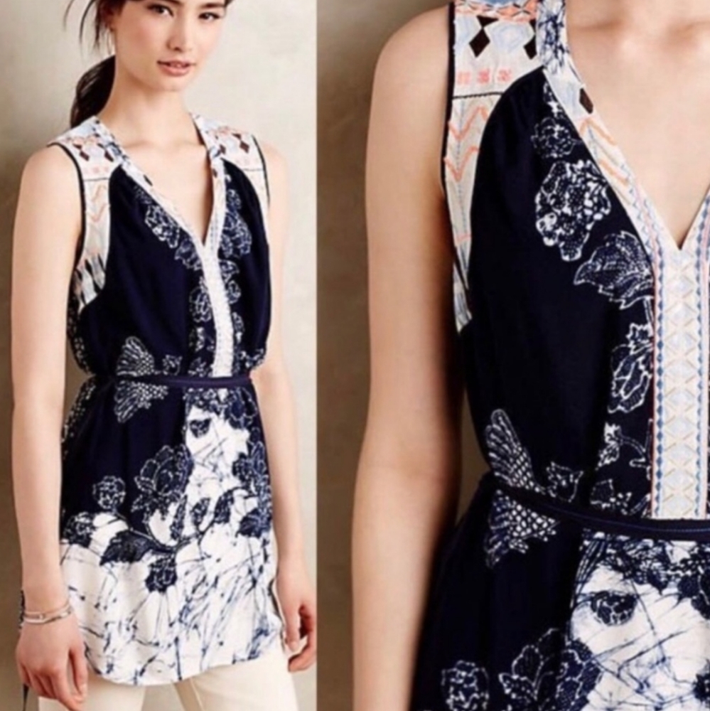 Anthropologie One September Embroidered Tunic Top